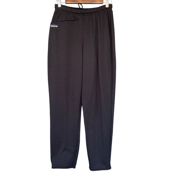Patagonia Womens Polartec Sweatpants Large Black Grid Fleece Outdoor Casual Logo - Picture 1 of 12